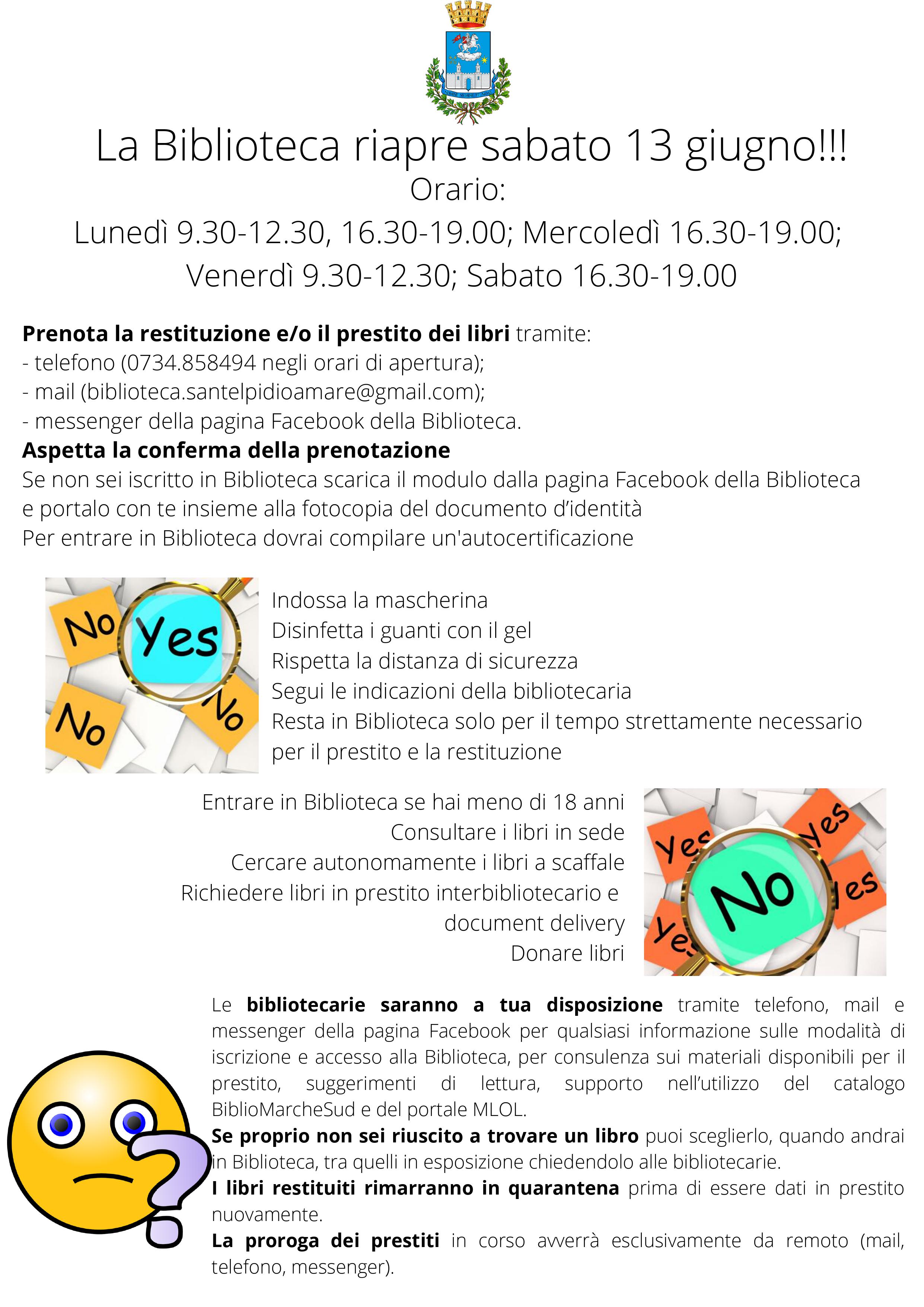CORONAVIRUS - RIAPRE LA BIBLIOTECA COMUNALE